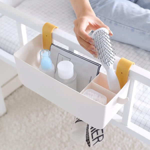 Bedside Hanging Caddy, Plastic Storage Shelf Holder for Phone, Glasses, Office Supplies in Dorm Room, Bathroom (White)