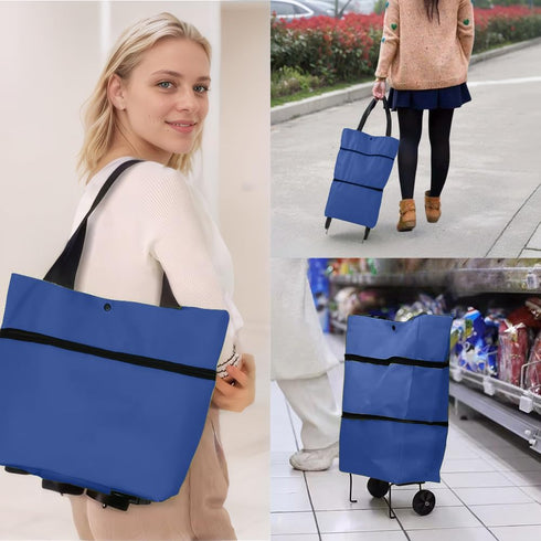 Vikooyes Collapsible Shopping Grocery Bag with Wheels Rolling Tote Bag with Wheels Large Reusable Shopping Bags