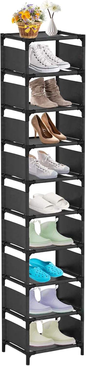 UrMsun 10-Tier Vertical Shoe Rack, Tall Narrow Shoe Shelf Space Saving Organizer for