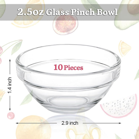 PARBEE 3" Clear Glass Pinch Bowls, 10 Pack 2.5oz Small Prep Dishes for Spices, Dipping Sauces, Ice Cream