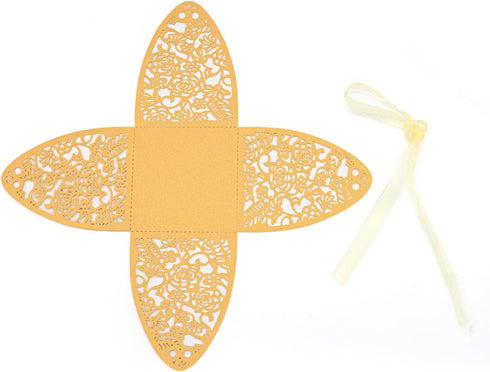 KPOSIYA 100 Pack Laser Cut Rose Candy Boxes, 2.5"x2.5"x3.1", Gift Boxes for Bridal Shower, Birthday Party, Yellow