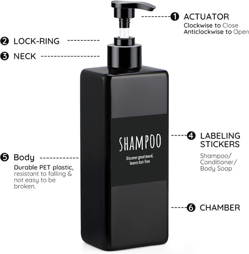 Segbeauty 3pcs Refillable Shampoo and Conditioner Dispenser, 16.9oz Shower Bottles with Labels for Bathroom