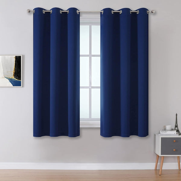 DUALIFE Navy Blue Kitchen Curtains, Short Blackout Curtains for Kids Bedroom Play