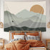 Ptrxobj Small Sage Green Mountain Tapestry Boho Abstract Sun Landscape Wall Hanging Art 60 x 40 inch