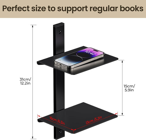 2 1 Pack Floating Book Shelves for Wall, Tier Invisible Floating Bookshelf, Vertical Spine Book Tower, Wall Mounted