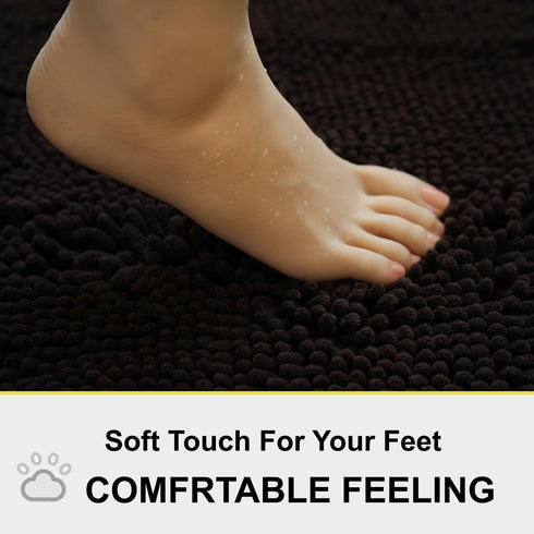 Bathroom Rugs Chenille 3-Piece - Extra Soft Absorbent Shag Bathroom Mats, Machine Wash Non-Slip (Coffee)