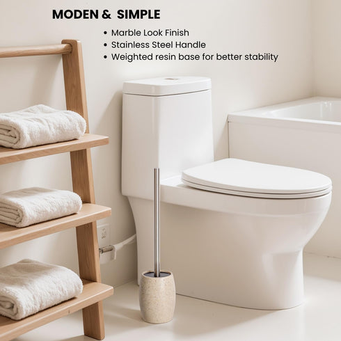 360 Set Clasin Home Toilet Bowl Brush and Holder with Stainless Steel Long Handle, Toilet Scrubber Brush with Durable