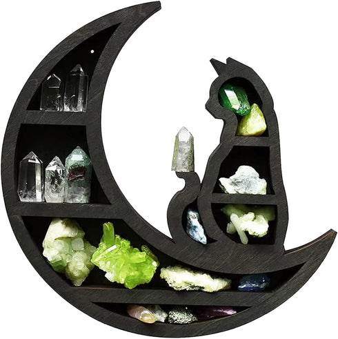 Faddare Wooden Moon Shelf, 1 Shelf, Rustic, Accent Shelf, Decorative Shelf, Black, 11.8x11.8x3cm,