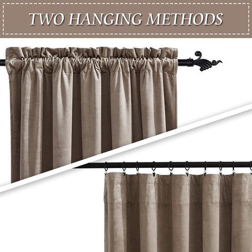 84 inches 52 84, 1 RYB Home Taupe Velvet Curtains Long for Bedroom, Super Soft Room Darkening Thermal Insulating Window