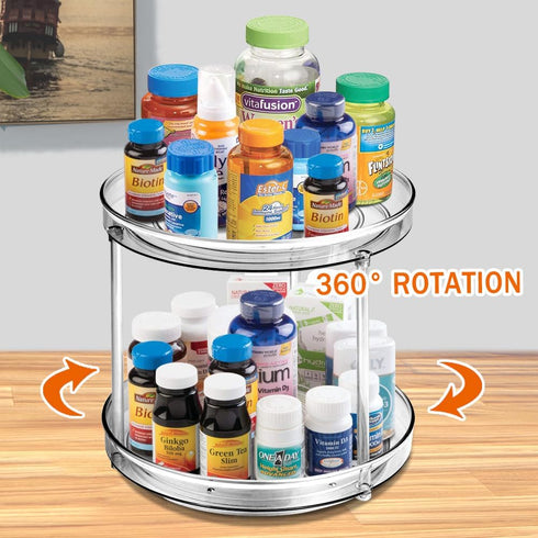 Amolliar 2 Tier 9 Inch Lazy Susan Turntable Organizer for Cabinet, Spice Rack Food Storage Container for Kitchen