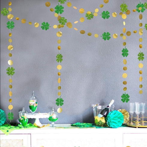 Cheerland Green Shamrock Garland - St Patricks Day Decorations, 52Ft Hanging Streamers