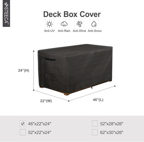 46L 22W 24H inch, Patio Deck Box Cover Waterproof Outdoor Rectangular Storage Bench Cover x x Black