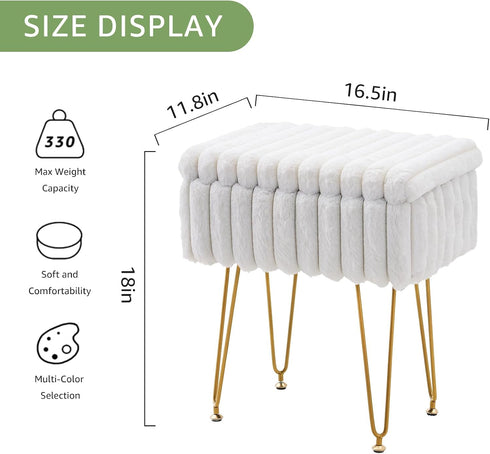 16.5" 11.8" 18" Wimarsbon Storage Ottoman, Vanity Stools with Metal Legs, x x Modern Faux Mink Fur Footstool, Makeup