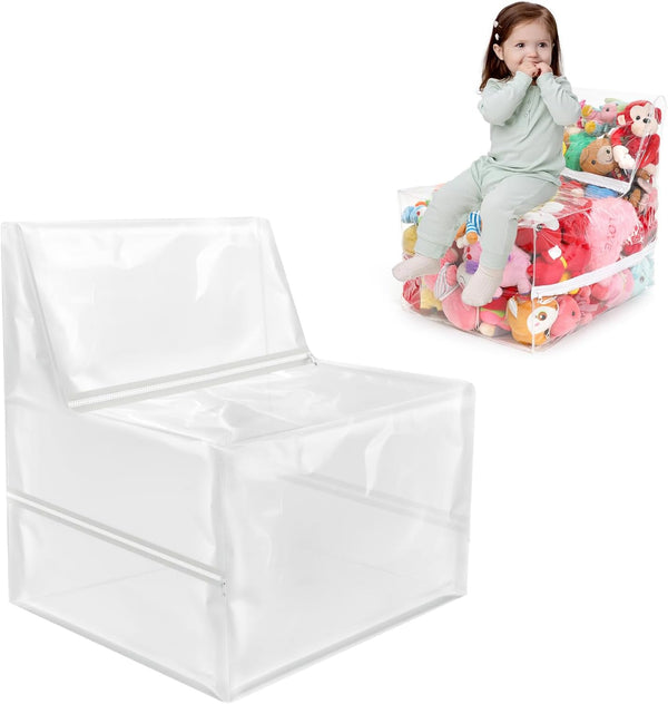 18-inch Clear Bean Bag Chair for Stuffed Animals Storage 3 Hidden Zippers