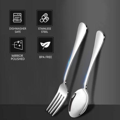 Forks and Spoons Set, 12-Piece Stainless Steel Silverware Set, 6PCS 6.7" Salad Forks and 6PCS 6.7" Soup Spoons