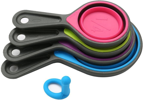 Collapsible Silicone Measuring Cups, 4 Piece Set with 60ml/80ml/125ml/250ml Kitchen Measuring Tools (4 Colors)