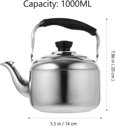 Alipis Stovetop Tea Kettle, 1.5L Stainless Steel Whistling Water Kettle with Cool Handle, Stove Top Household Water Boiler Water Pot for Home, Kitchen, Cafe (Silver) by Alipis