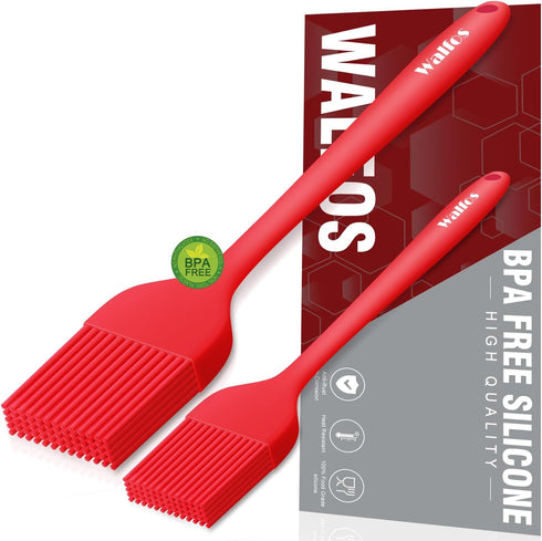 Walfos Silicone Basting Pastry Brush Set - Heat Resistant, Strong Steel Core, Perfect for BBQ Grill Baking, 2 Pcs (Red)