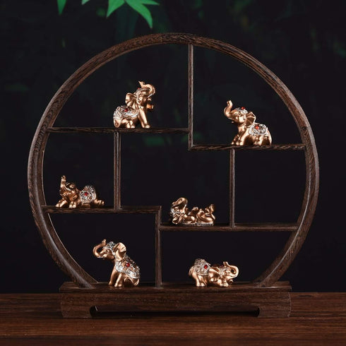 BRABUD Gold Resin Small Elephants Statues Home Decor Gift Set of 6 BS123 (Gold)