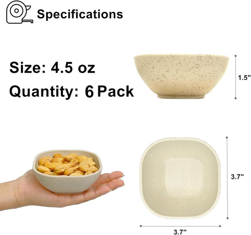 BGHEOUYV 6 Pack 4.5 OZ Small Bowls, Assorted Colors Dipping Sauce Cups, Ice Cream Bowls, Wheat Straw, Unbreakable