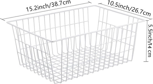 Set of 4 Redrubbit Wire Storage Baskets, Large Farmhouse Metal Freezer Organizer Bins with Handles for Kitchen