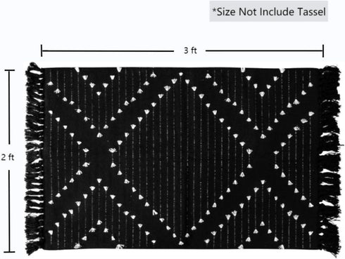 LIVEBOX Boho Bathroom Rug 2' x 3' Washable Black Rug Small Moroccan Throw Rug for Bath,Cotton Woven Area Rug Carpet with Tassel for Entryway Kitchen Sink Front Door