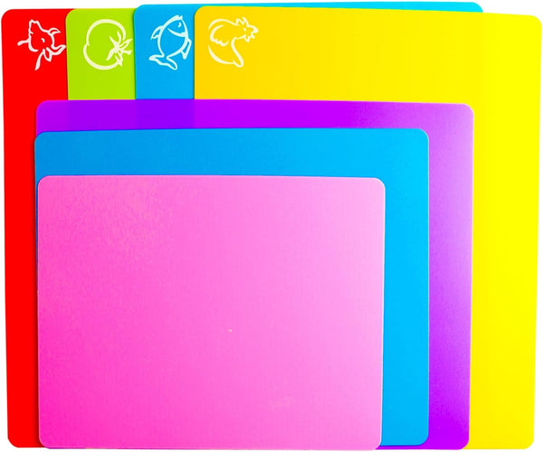 Flexible Cutting Board Mats - Plastic Cutting Boards for Kitchen Cooking, Dishwasher Safe Set of 7 Pcs