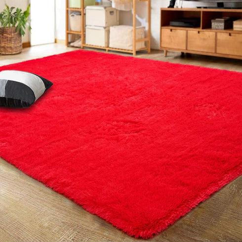 LOCHAS Ultra Soft Indoor Modern Area Rugs, Fluffy Living Room Carpets for Children Bedroom, 3x5 Feet, Red