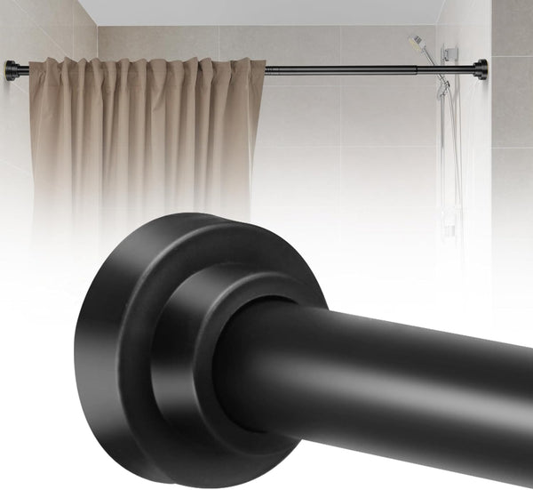 Adjustable Shower Curtain Rod 31-68 in - No Drilling Black Tension Rod for Bathroom Room Divider