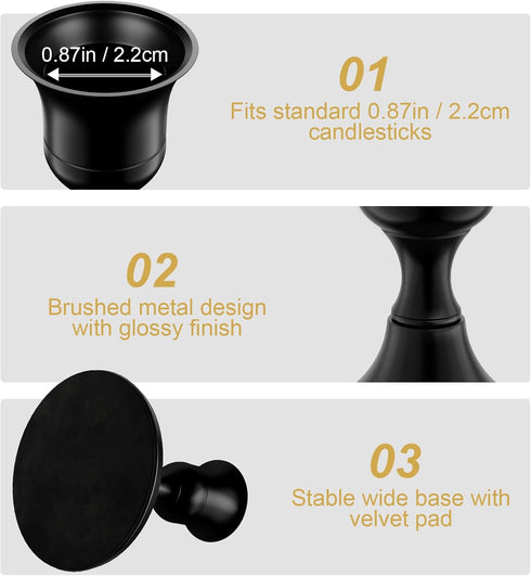 Set of 2 Vintage Black Taper Candle Holders - Metal Candlestick Holders for Dinner Table Centerpiece or Wedding Party