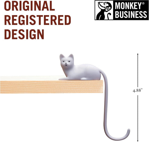 Monkey Business Ginger The Cat Tail Hook for Computer Screen, Decorative Desk Headphone Hanger for Accessories (White)