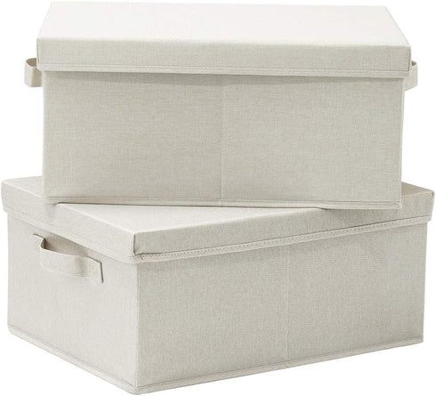 HOONEX Foldable Storage Bins with Lids, 2 Pack, Beige Storage Boxes for Shoes, Books, Clothes, Linens