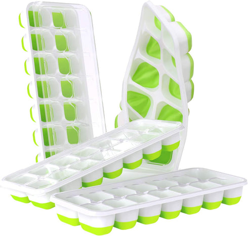 DOQAUS Ice Cube Trays 4 Pack, 56 pcs Silicone Ice Cubes Maker with Spill-Resistant Lid, Easy Release & Pop Out, LFGB