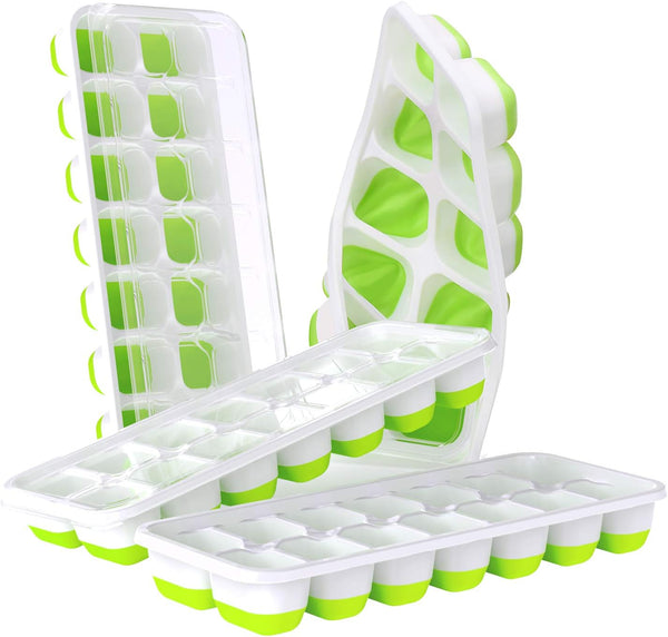 DOQAUS Ice Cube Trays 4 Pack, 56 pcs Silicone Ice Cubes Maker with Spill-Resistant Lid, Easy Release & Pop Out, LFGB