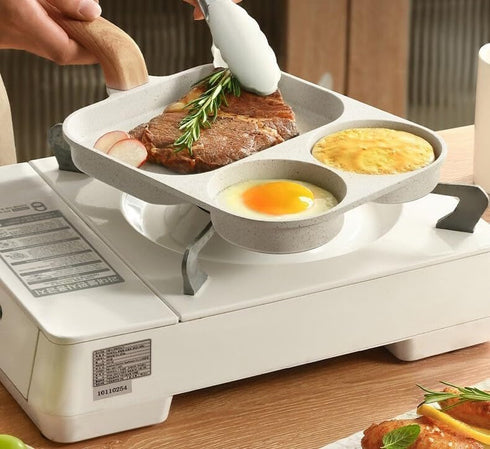 Nonstick Egg Frying Pan, 3 Section Aluminum Cooking Pan with Heat Resistant Handle for Breakfast