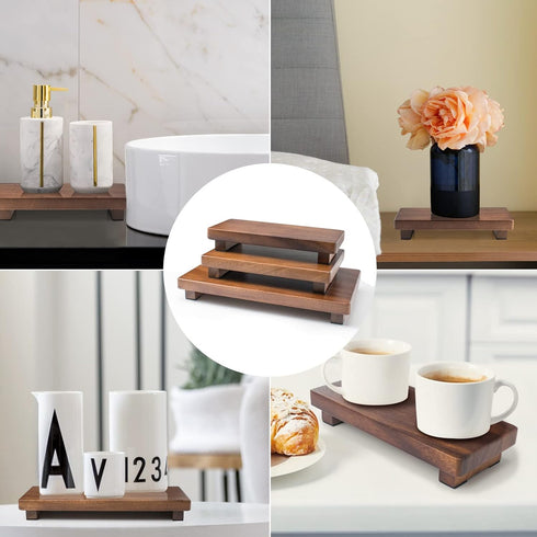 kulusion Counter 12 7 1.57'') Walnut Wooden Pedestal Stand, Farmhouse Wood Tray for Kitchen Bathroom Decor, Rustic
