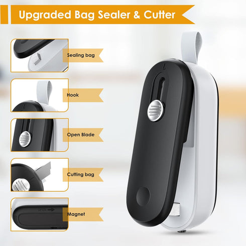 FEPPO Mini Bag Sealer, 2 in 1 Heat Sealer with Cutter, Portable Resealer Machine for Food Storage Snacks