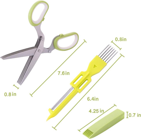 2-Pack Herb Scissors Set with 5 Blades & 3 Blades, Green Stainless Steel Kitchen Shears for Herbs