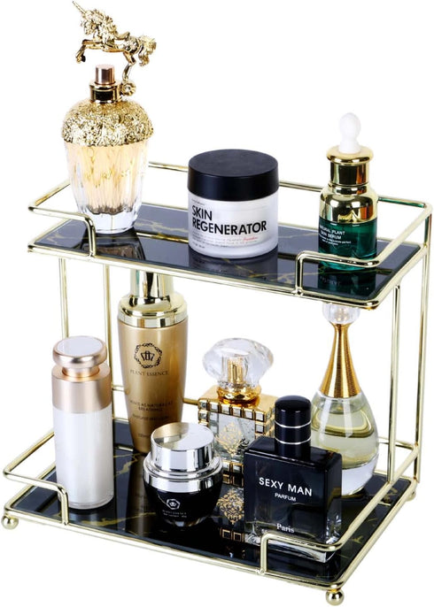 Simmerstone 2 Tier Bathroom Vanity Tray, Multifunctional Cosmetic Storage Rack for Dresser and Countertop