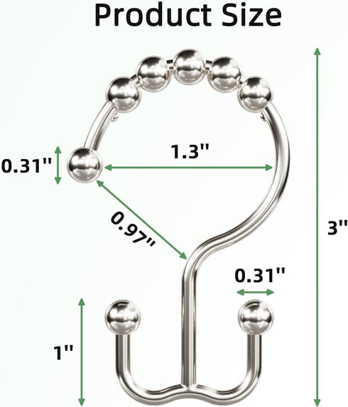 Amazer Shower Curtain Hooks, Rust-Resistant Metal Double Shower Curtain Rings, 12PCS for Bathroom Shower Curtain Rod