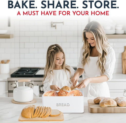 Countertop Culinary Couture White Bread Box for Kitchen with Bamboo Lid - Large BreadBox for Homemade Bread - Storage
