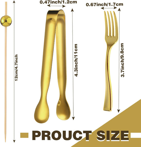 Mini Forks Cocktail Toothpicks Serving Tongs Dinnerware Set for Wedding Party, Include Tongs, Disposable Appetizer Forks, Cocktail Toothpicks for Christmas Dinner Appetizer(Gold, 184 Pcs) by Therwen