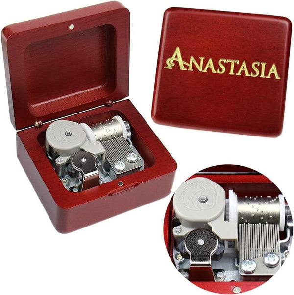Sinzyo Anastasia-Once Upon a December Music Box, Vintage Musical Gift for Birthday, Valentine's Day (Wine Red Box)