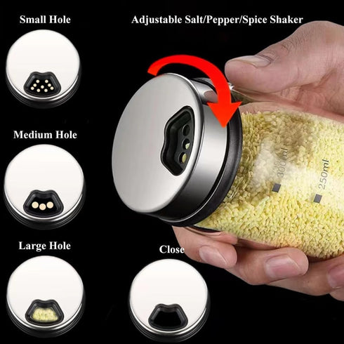 10 oz Clear Glass Salt and Pepper Shakers with Adjustable Outlet Holes, Spice Seasoning Cans for Kitchen Decor (300ml)