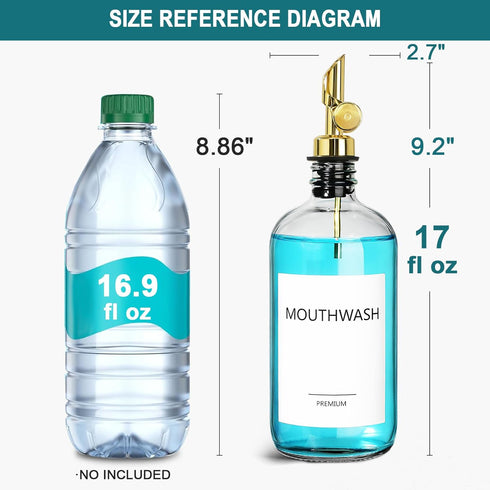 1 Pack, 17oz Mouthwash Dispenser for Bathroom, Glass Mouthwash Dispenser with Cup, Mouth Wash Container Bottle