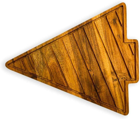 Acacia Wooden Christmas Cutting Board: 12.5"L x 10"W Tree Shaped Chopping Board with Handle & Slicey Grooves