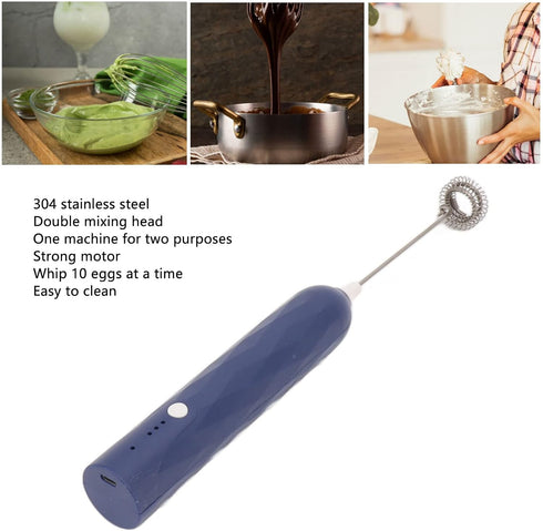 Handheld Milk Frother, Coffee Foam Maker USB Rechargeable Hand Drink Mixer with 3 Speeds and 2 Heads