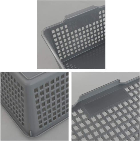 Gloreen 3 Pack Large Plastic Storage Baskets, Multipurpose Organizer Baskets in Grey