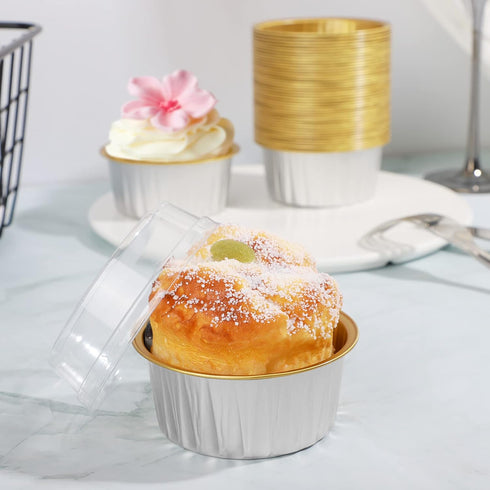 EUSOAR Cupcake Liners with Lids, 30pcs 5oz Disposable Aluminum Foil Ramekins for Baking, Dessert Cups with Lids