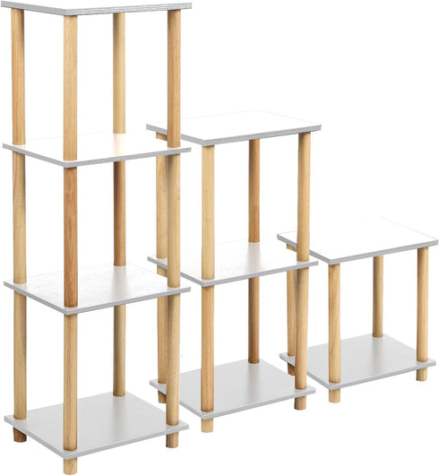 Haeterna 2-Tier Assembly,11.8" 14.1" 16.5" inches. White Bookshelf, Wooden Bookcase with Open Shelves, for Small